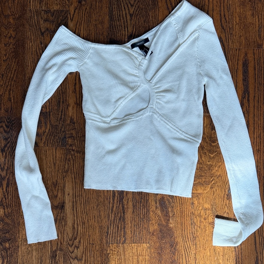 White Ribbed Off-Shoulder Top